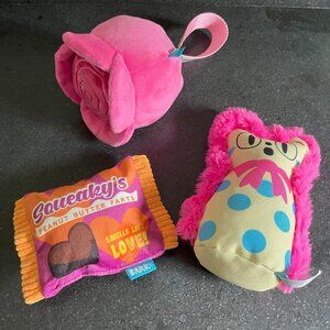 Set of 3 BarkBox Squeaky Peanut Butter Farts, Spike Bouquet, Purrfect Pitch Cat